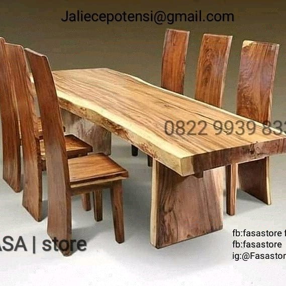 Set meja makan  solid tanpa sambungan Dari  bahan kayu  